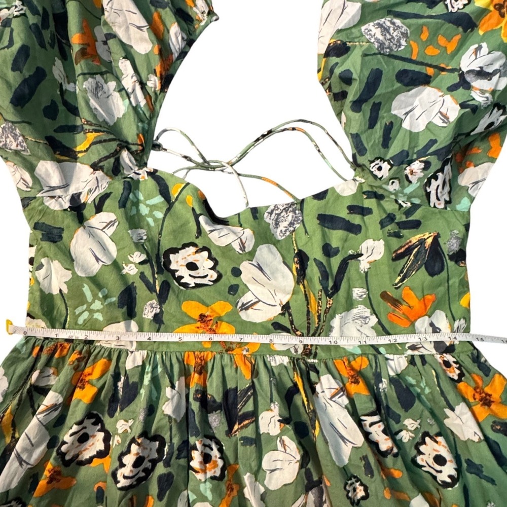 By Together Green Floral Puff Sleeve Lace Up Back Mini Dress L6258 Small (D) - Picture 6 of 7